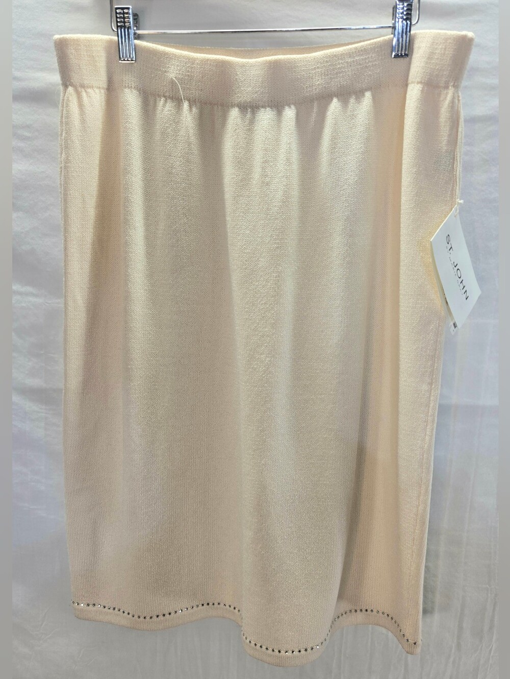 St John Ivory Pencil Skirt Women's 16 Rhinestone Santana Knit Wool-Blend New Tag